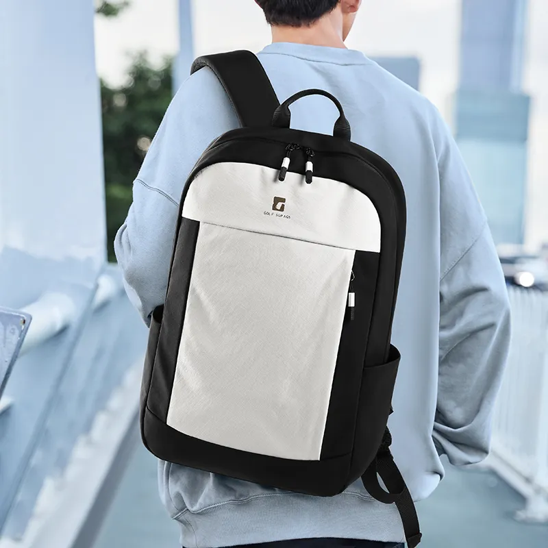 GOLF Fabric Backpack Large Size Unisex Ecru With Black/Macaron Tea Brown-3