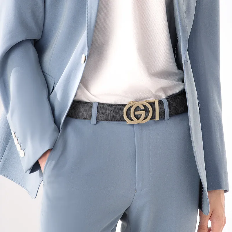 GOLF PVC Cow Leather Patchwork Leather Belts Men Gunmetal/Gold Width  3.5cm-11