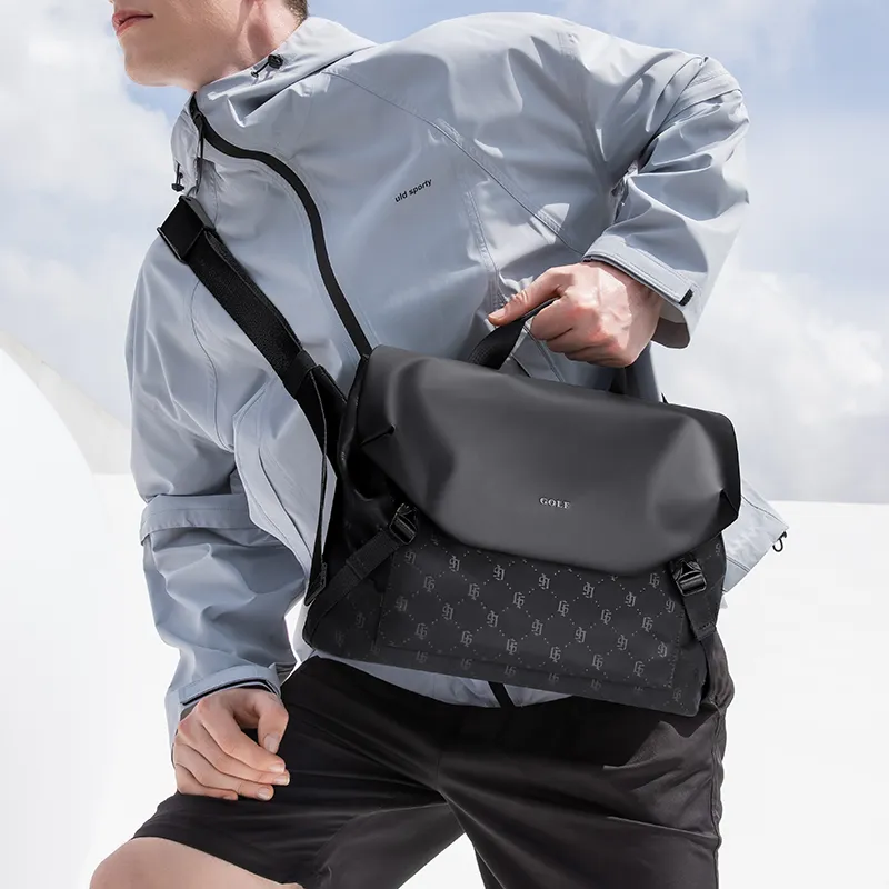 GOLF Fabric, Synthetic Leather One Shoulder Handbag Men's Black-4