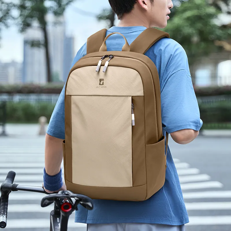 GOLF Fabric Backpack Large Size Unisex Ecru With Black/Macaron Tea Brown-10