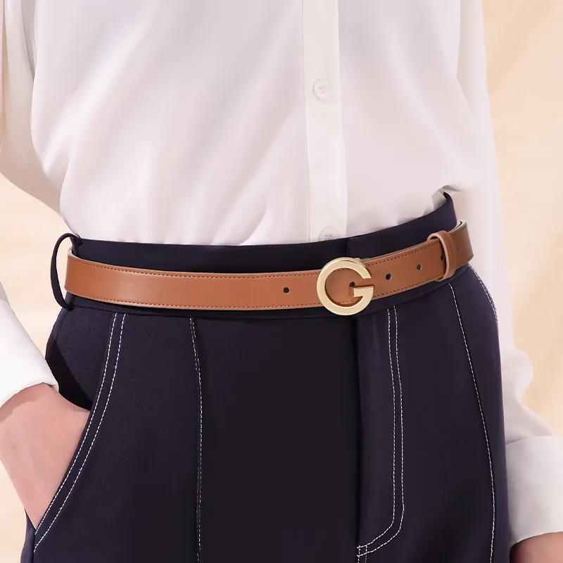 GOLF Cow Split Leather/Synthetic Leather Leather Belts Women's Black Gold/Caramel 2.6cm-11