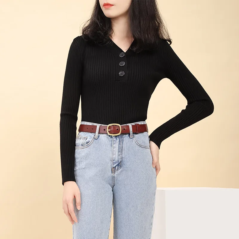 GOLF Cow Leather Leather Belts Women's Black/Brown 2.8CM-13
