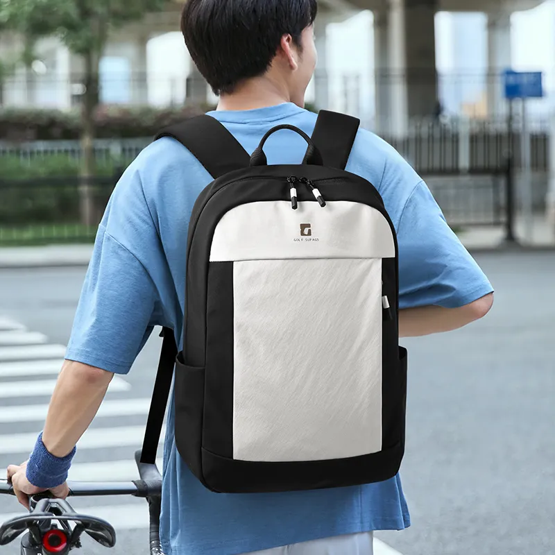 GOLF Fabric Backpack Large Size Unisex Ecru With Black/Macaron Tea Brown-2