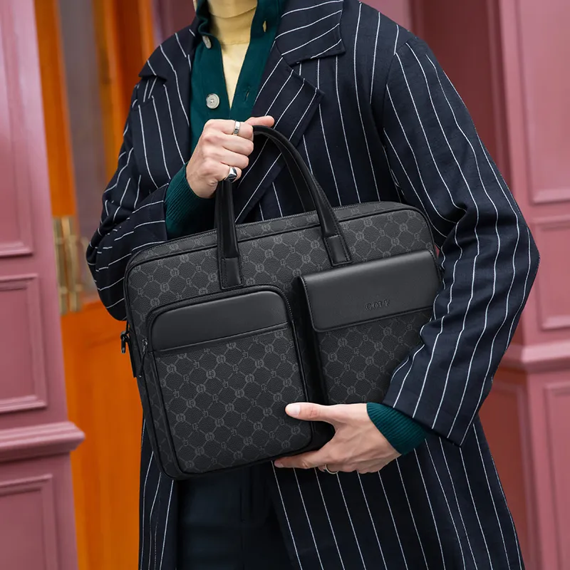GOLF PVC One Shoulder Crossbody Portable Briefcase Regular Men's Gray & Black-4