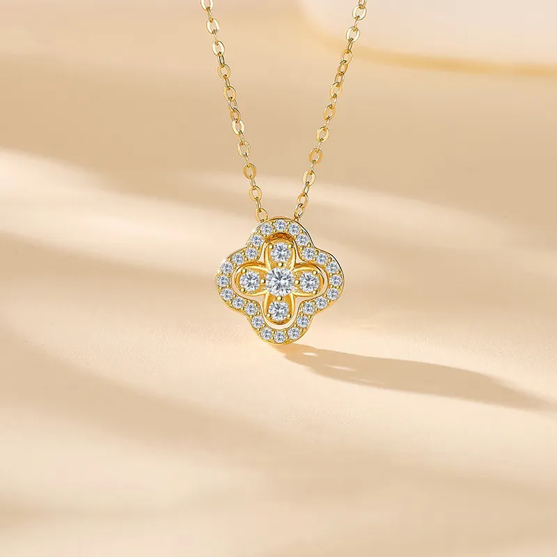 Lao Feng Xiang Lucky Four Leaf Clover Series 925 Sterling Silver Necklaces Women's-1