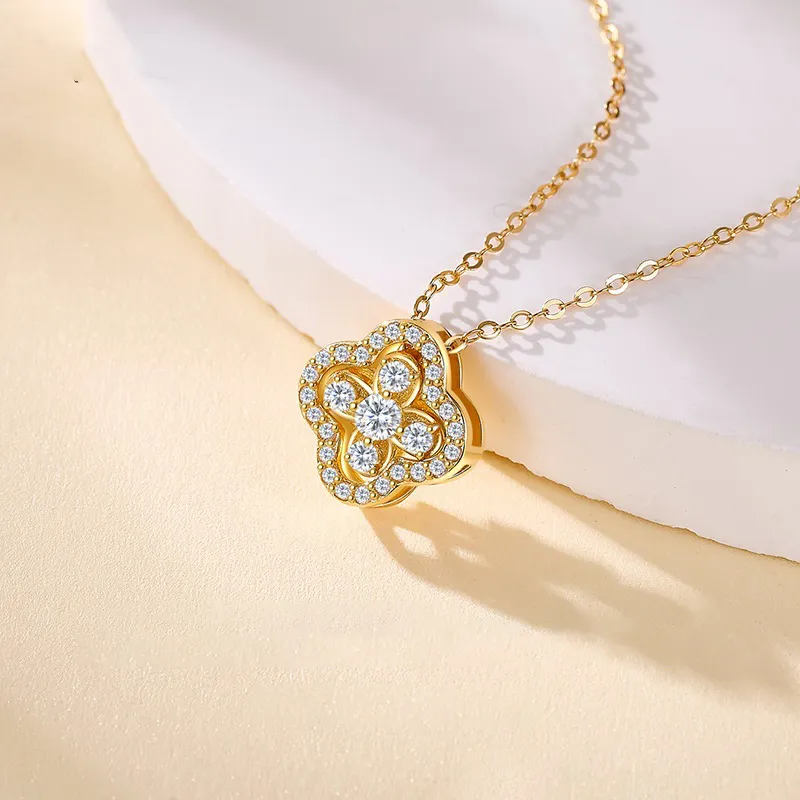 Lao Feng Xiang Lucky Four Leaf Clover Series 925 Sterling Silver Necklaces Women's-2