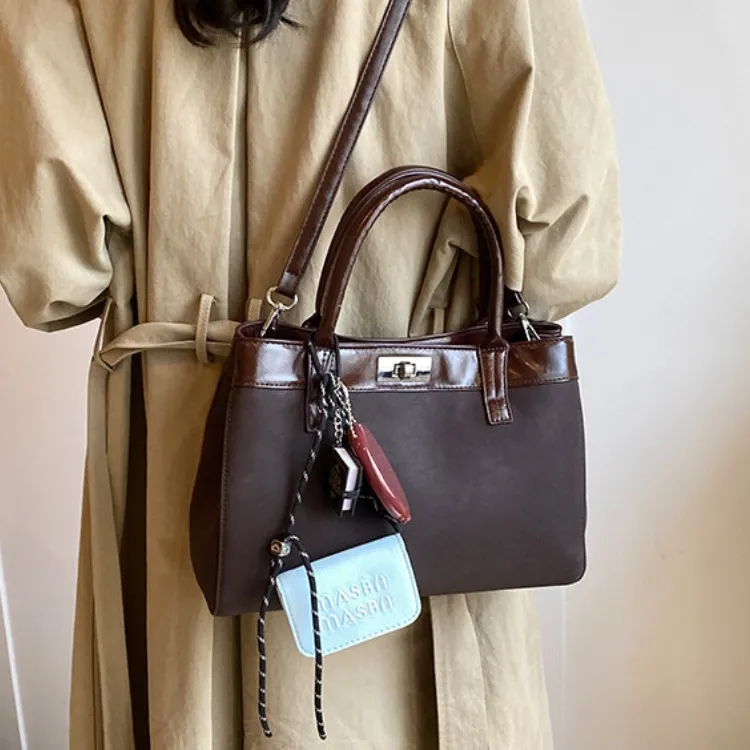 ERANGBEAR PU One Shoulder Handbag Regular Women's Black/Coffee/Khaki-3