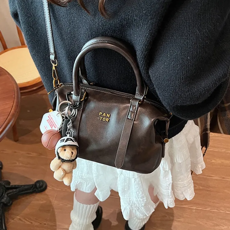 ERANGBEAR PU Boston Bag Handbag Shoulder Bag Crossbody Bag Women's Brown/Black/Coffee-7