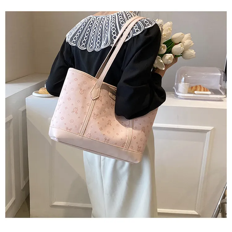 ERANGBEAR PU Leather Tote Bag Shopping Bag Shoulder Bag Regular Women's White/Pink/Green-11