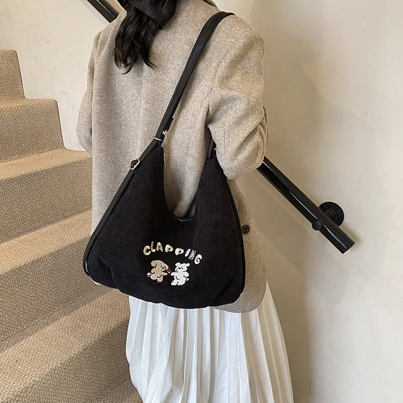 ERANGBEAR PU With Corduroy Shoulder Bag Women's Multicolor-1