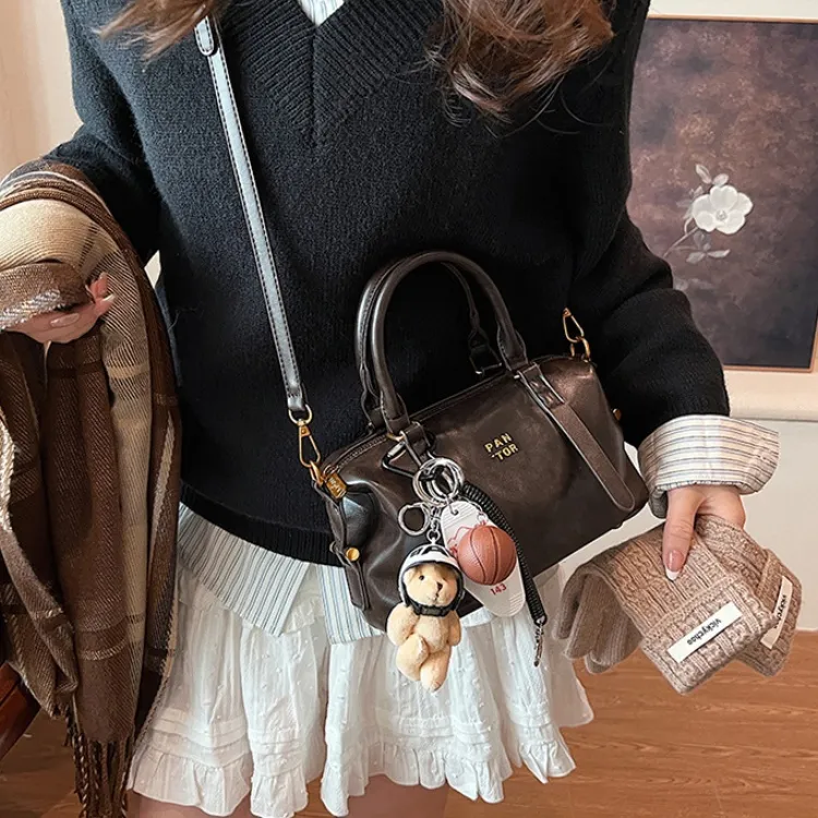 ERANGBEAR PU Boston Bag Handbag Shoulder Bag Crossbody Bag Women's Brown/Black/Coffee-6