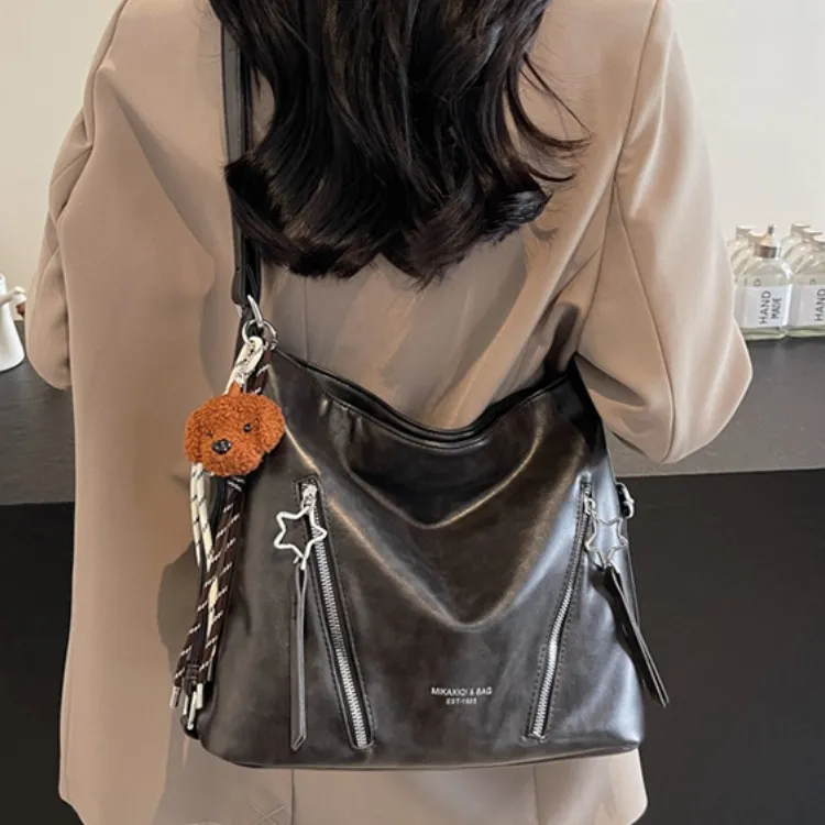 ERANGBEAR PU Double Shoulder Handbag, Shoulder Bag Women's Black Ecru Brown Coffee-1