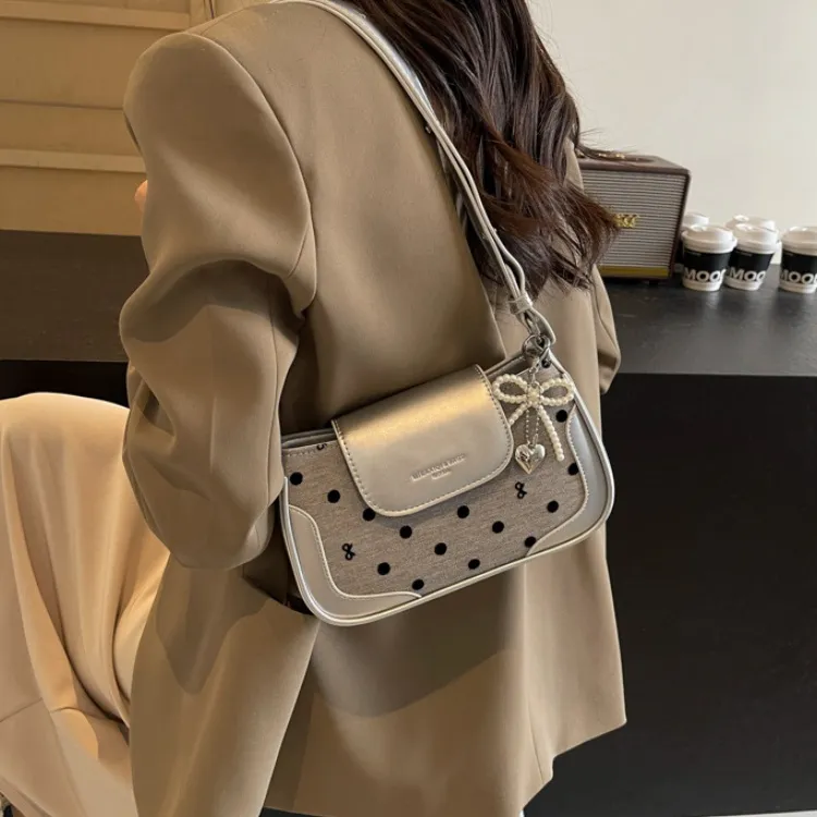 ERANGBEAR PU Small Square Bag Shoulder Bag Women's Silver/Black/Ecru-2
