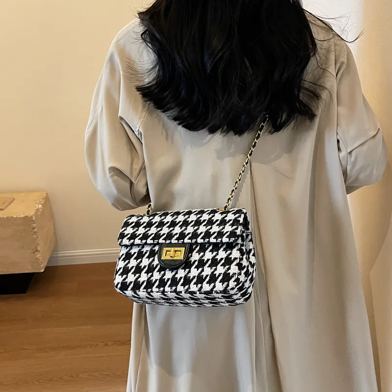 ERANGBEAR Fabric Shoulder Bag Women's Black Diamond Pattern/Coffee Diamond Pattern/Black Houndstooth/Coffee Houndstooth-5