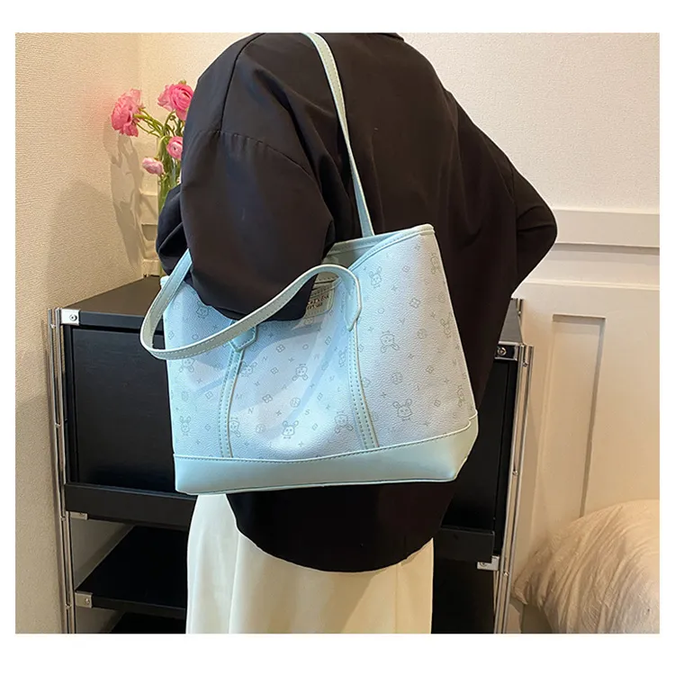 ERANGBEAR PU Leather Tote Bag Shopping Bag Shoulder Bag Regular Women's White/Pink/Green-17