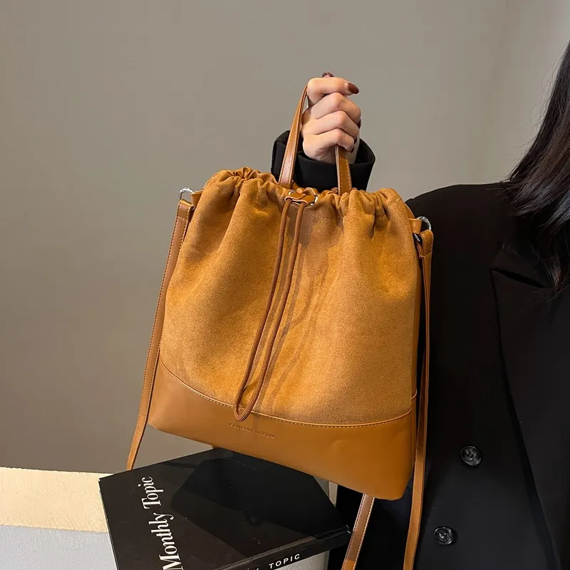 ERANGBEAR Suede One Shoulder Handbag Women's Black/Coffee/Brown-8