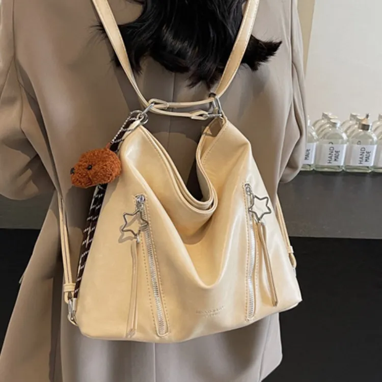 ERANGBEAR PU Double Shoulder Handbag, Shoulder Bag Women's Black Ecru Brown Coffee-4