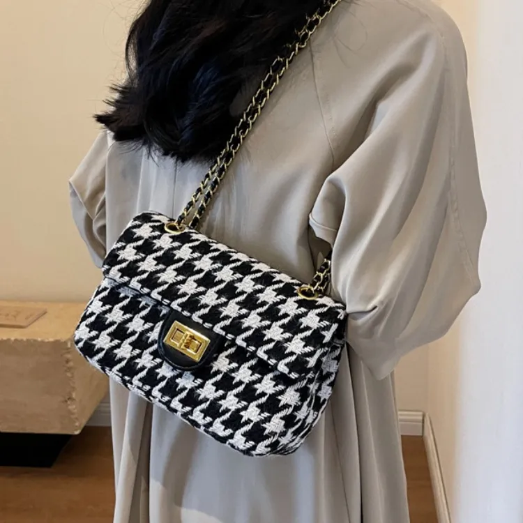 ERANGBEAR Fabric Shoulder Bag Women's Black Diamond Pattern/Coffee Diamond Pattern/Black Houndstooth/Coffee Houndstooth-3