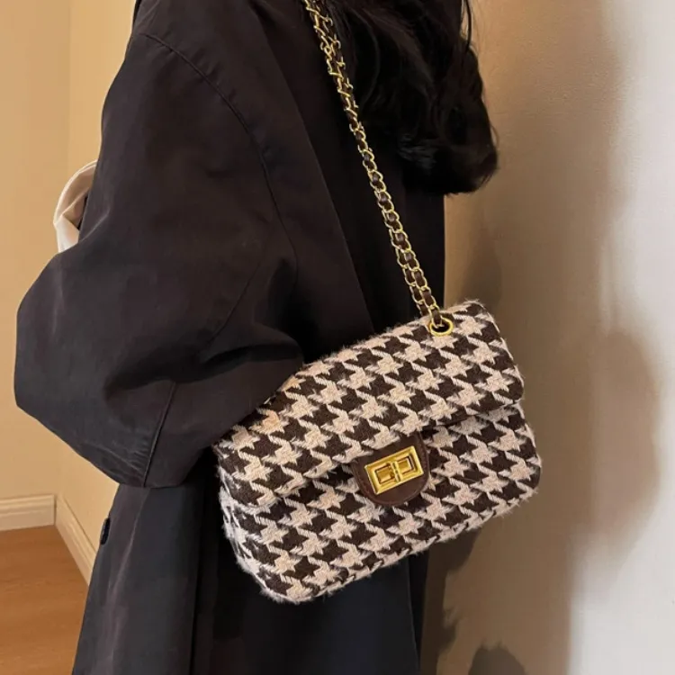 ERANGBEAR Fabric Shoulder Bag Women's Black Diamond Pattern/Coffee Diamond Pattern/Black Houndstooth/Coffee Houndstooth-9