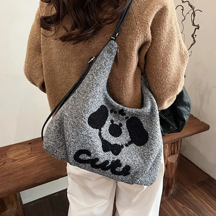 ERANGBEAR PU With Woolen Backpack Shoulder Bag Regular Women's Dark Gray/Khaki/Light Gray/Coffee-2