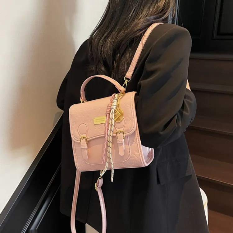 ERANGBEAR PU Backpack Regular Women's Black Ecru Pink Blue-5