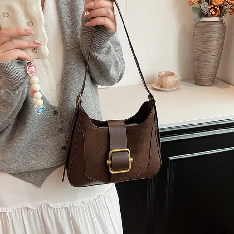 ERANGBEAR Suede Shoulder Bag Women's Multicolor-3