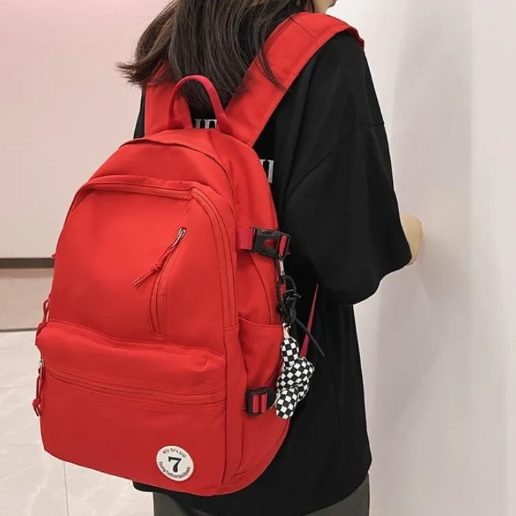ERANGBEAR Nylon Backpack Unisex Pink/Red/White/Black-3