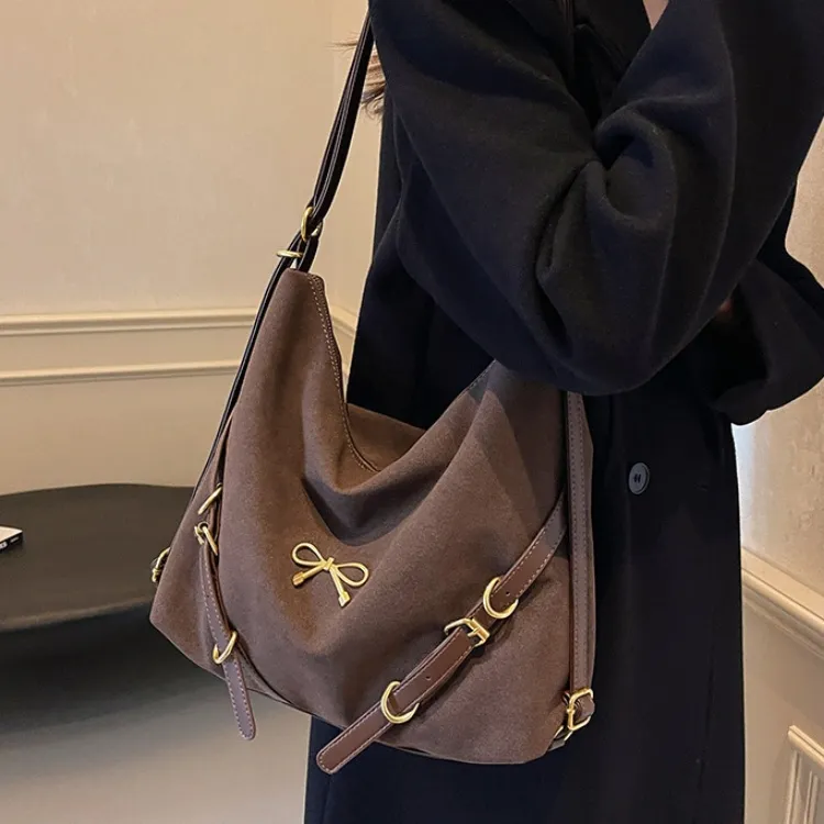 ERANGBEAR PU Double Shoulder Handbag, Shoulder Bag Women's Black Brown Coffee-5