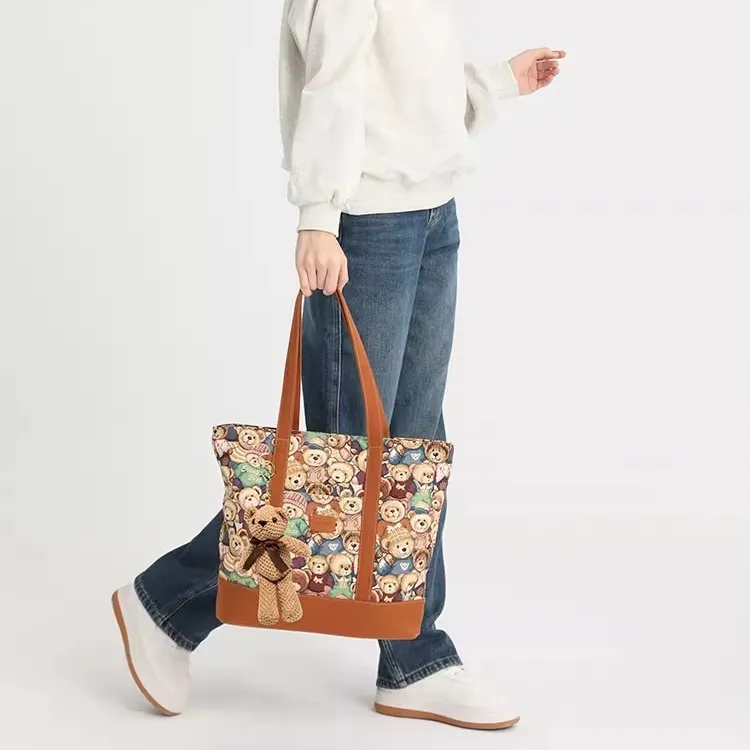 ERANGBEAR Embroidered Canvas Laptop Bag Shoulder Bag Student Class Bag Large Size Unisex Brown/Royal Blue/Chocolate-2