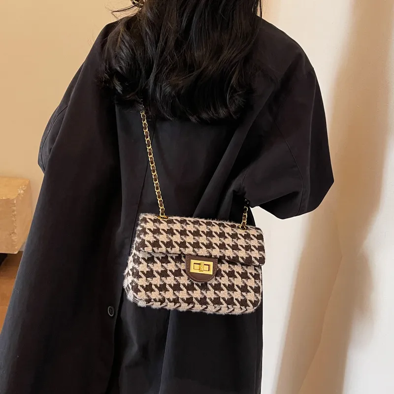 ERANGBEAR Fabric Shoulder Bag Women's Black Diamond Pattern/Coffee Diamond Pattern/Black Houndstooth/Coffee Houndstooth-16