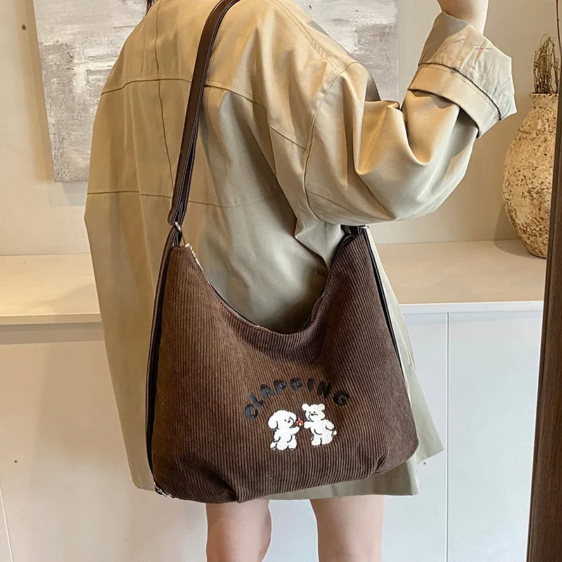 ERANGBEAR PU With Corduroy Shoulder Bag Women's Multicolor-7