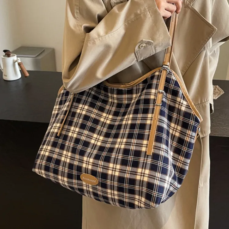 ERANGBEAR Fabric Portable Crossbody Bag, Shoulder Bag Women's Brown Plaid/Blue Plaid/Pink Plaid-1