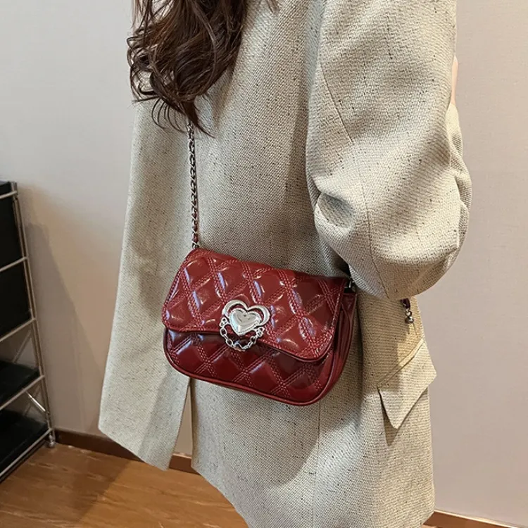 ERANGBEAR PU Small Square Bag Shoulder Bag Women's Silver/Red/Black/Ecru-7