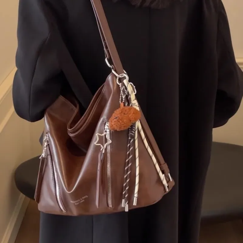 ERANGBEAR PU Double Shoulder Handbag, Shoulder Bag Women's Black Ecru Brown Coffee-7
