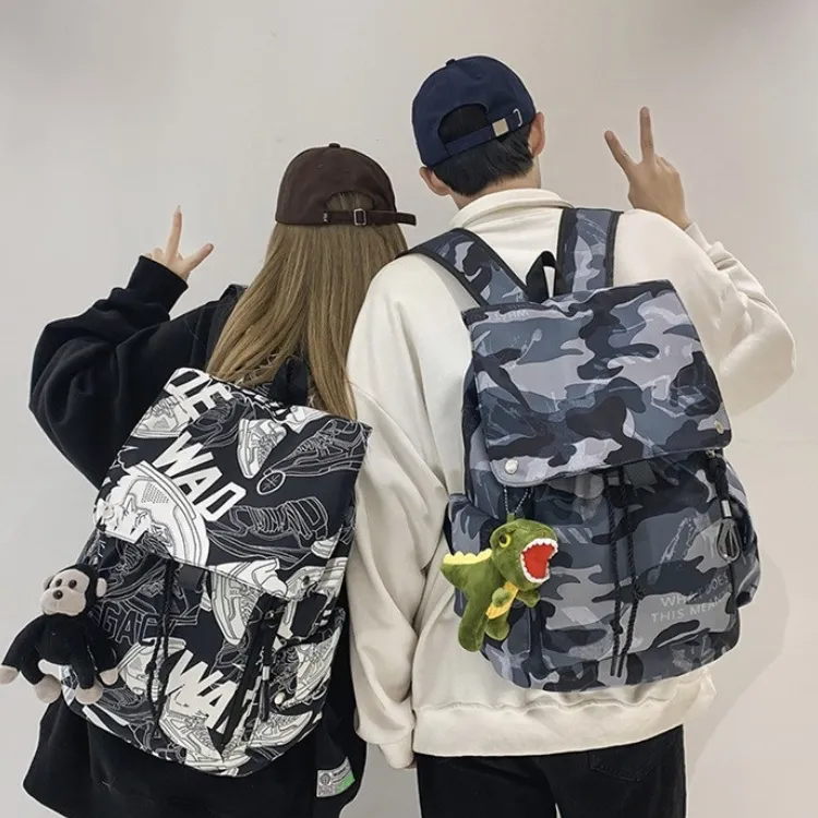 ERANGBEAR Nylon Backpack Regular Unisex Black/White/Camouflage Gray/Gray-7