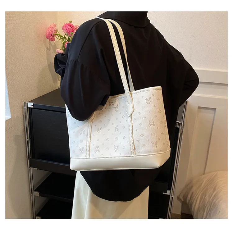 ERANGBEAR PU Leather Tote Bag Shopping Bag Shoulder Bag Regular Women's White/Pink/Green-3