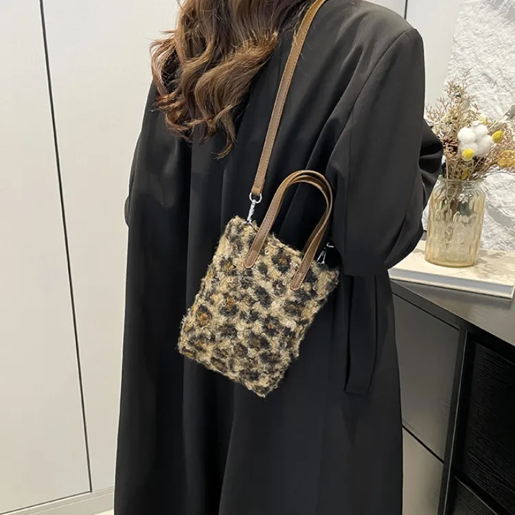 ERANGBEAR PU One Shoulder Handbag Women's Black Checkered/Black Panther Print/Brown Checkered/Brown Leopard Print-17