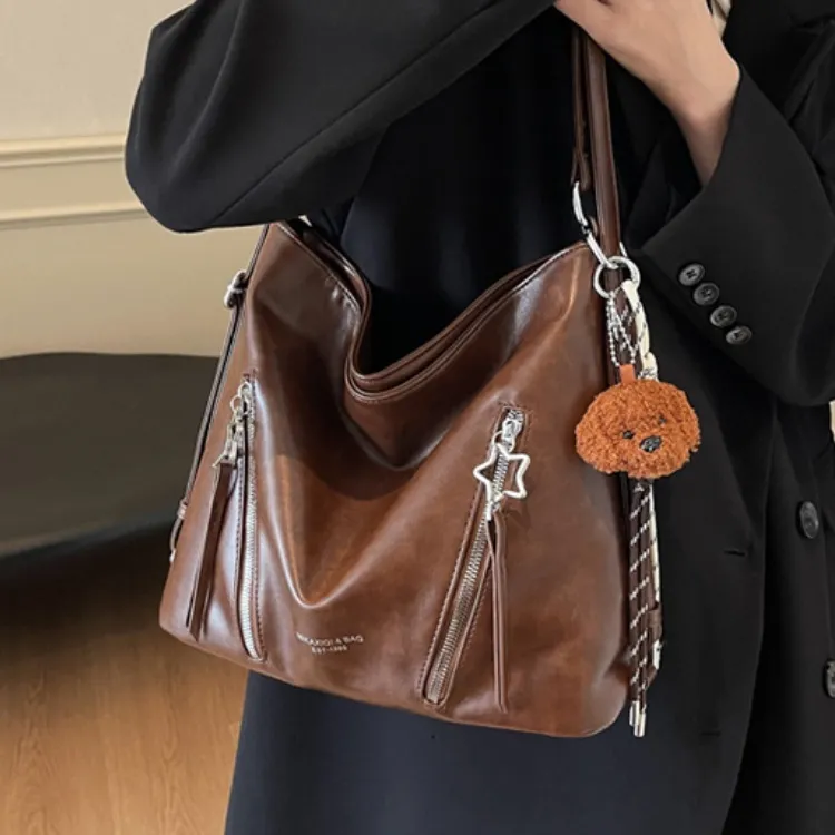 ERANGBEAR PU Double Shoulder Handbag, Shoulder Bag Women's Black Ecru Brown Coffee-6