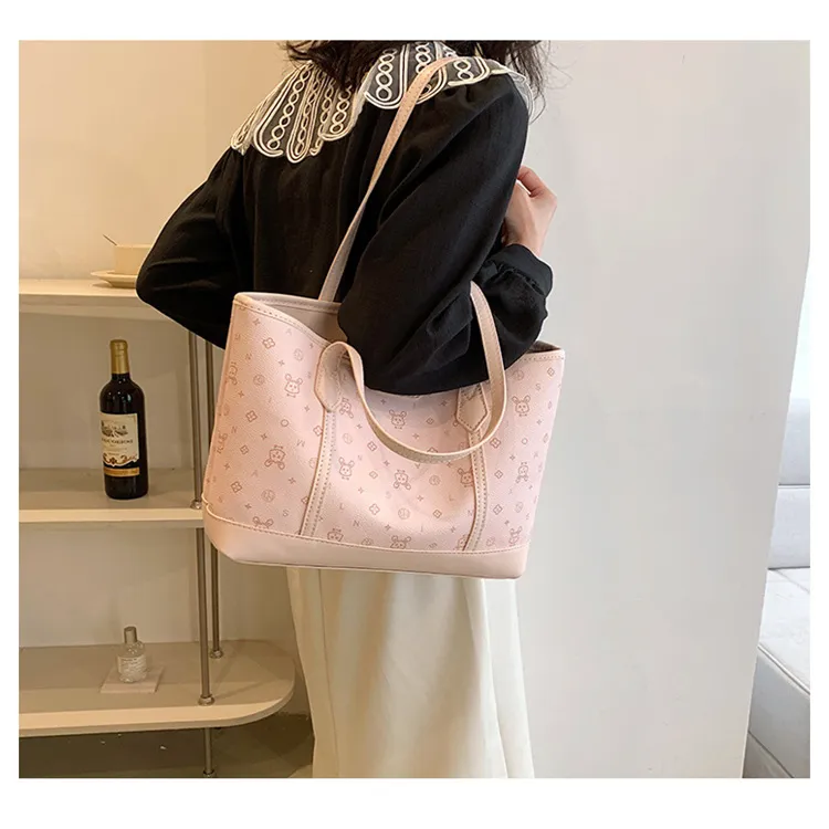 ERANGBEAR PU Leather Tote Bag Shopping Bag Shoulder Bag Regular Women's White/Pink/Green-6