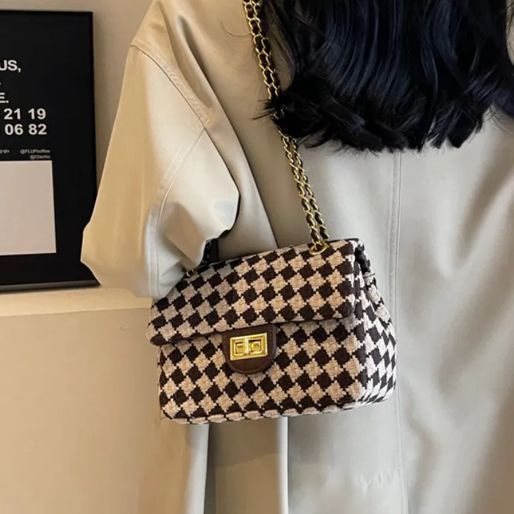 ERANGBEAR Fabric Shoulder Bag Women's Black Diamond Pattern/Coffee Diamond Pattern/Black Houndstooth/Coffee Houndstooth-14