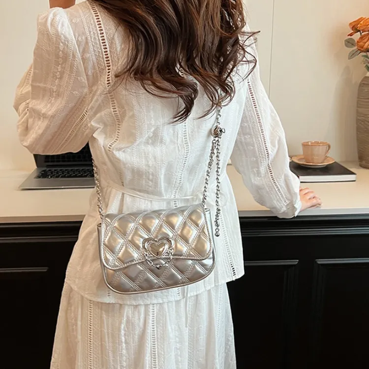ERANGBEAR PU Small Square Bag Shoulder Bag Women's Silver/Red/Black/Ecru-1
