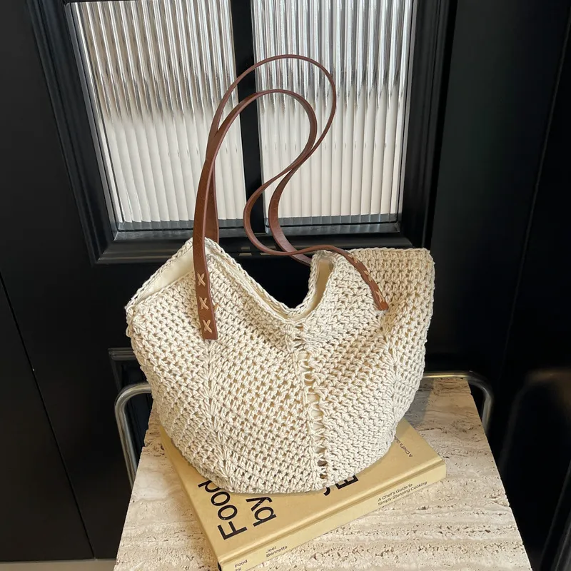 ERANGBEAR Cotton Shoulder Bag Small Size Women's White/Khaki-1