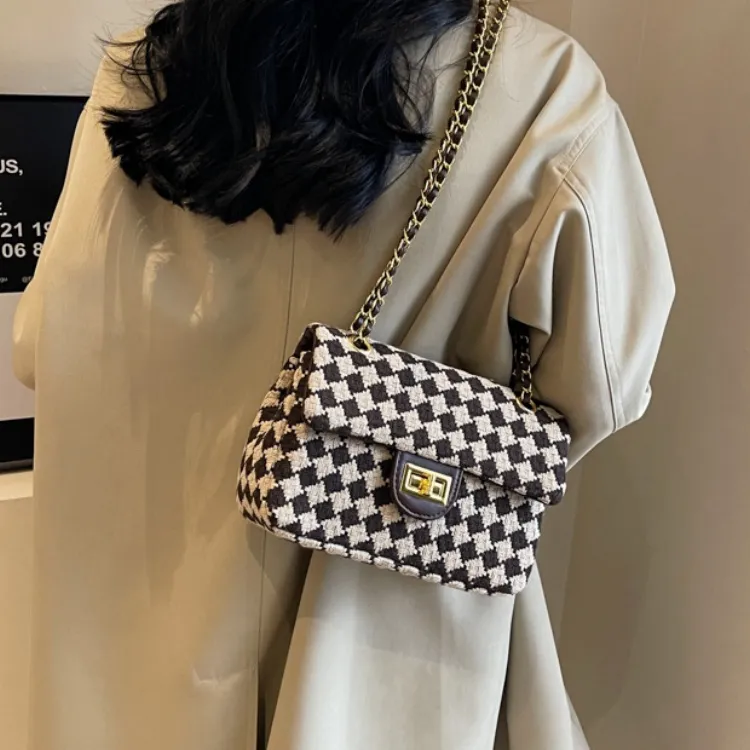 ERANGBEAR Fabric Shoulder Bag Women's Black Diamond Pattern/Coffee Diamond Pattern/Black Houndstooth/Coffee Houndstooth-12