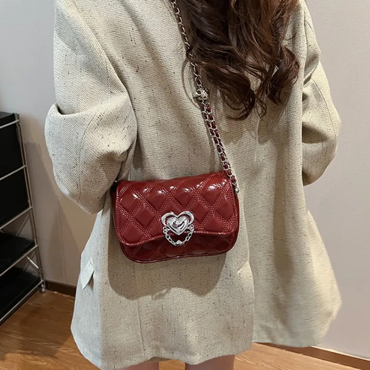 ERANGBEAR PU Small Square Bag Shoulder Bag Women's Silver/Red/Black/Ecru-8