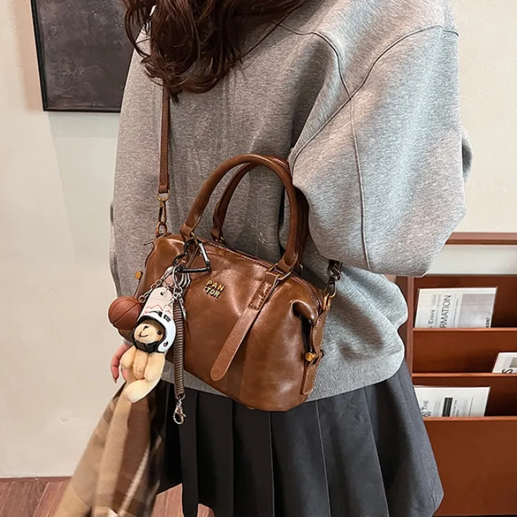 ERANGBEAR PU Boston Bag Handbag Shoulder Bag Crossbody Bag Women's Brown/Black/Coffee-1