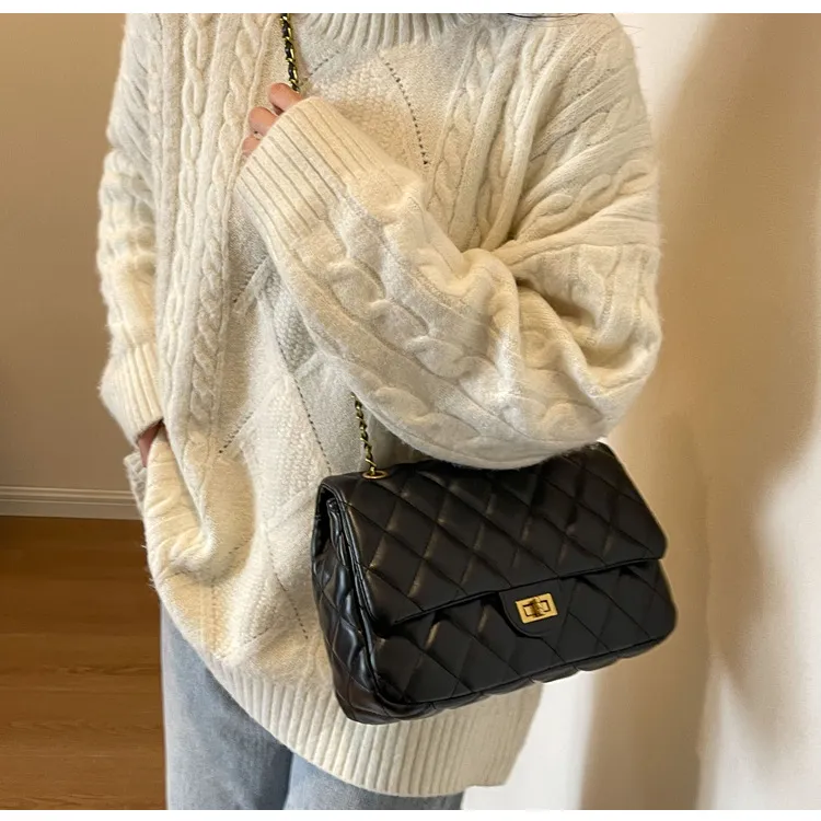 ERANGBEAR PU One Shoulder Shoulder Bag Regular Women's Ecru Coffee Black-4