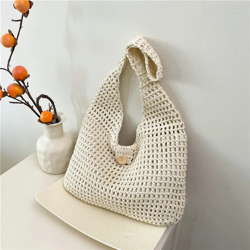 ERANGBEAR Cotton Shoulder Bag Women's Khaki/Ecru-5