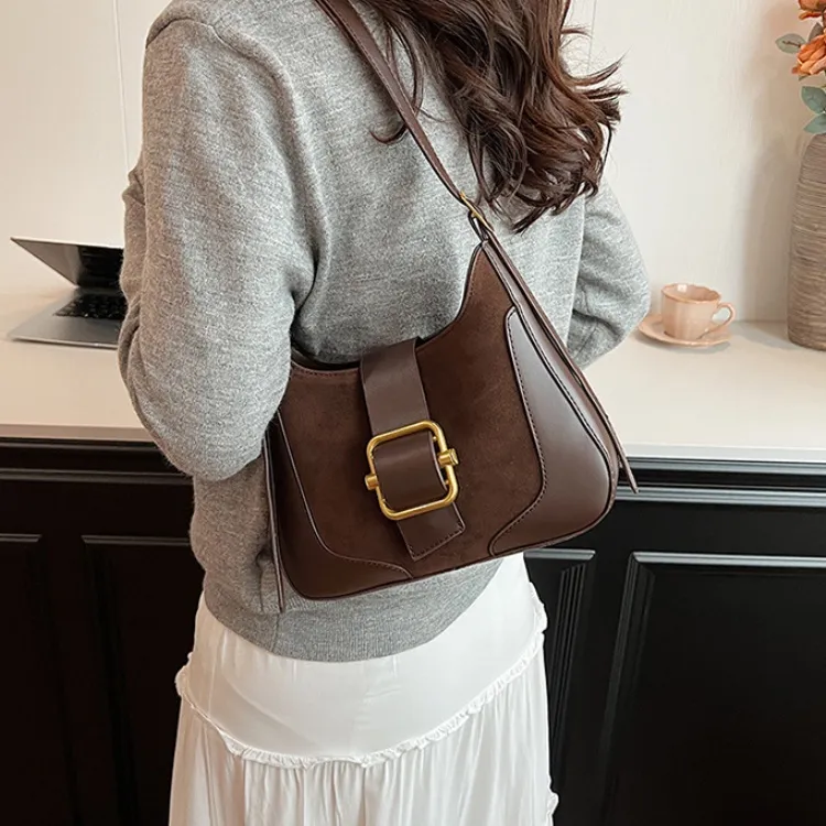 ERANGBEAR Suede Shoulder Bag Women's Multicolor-5