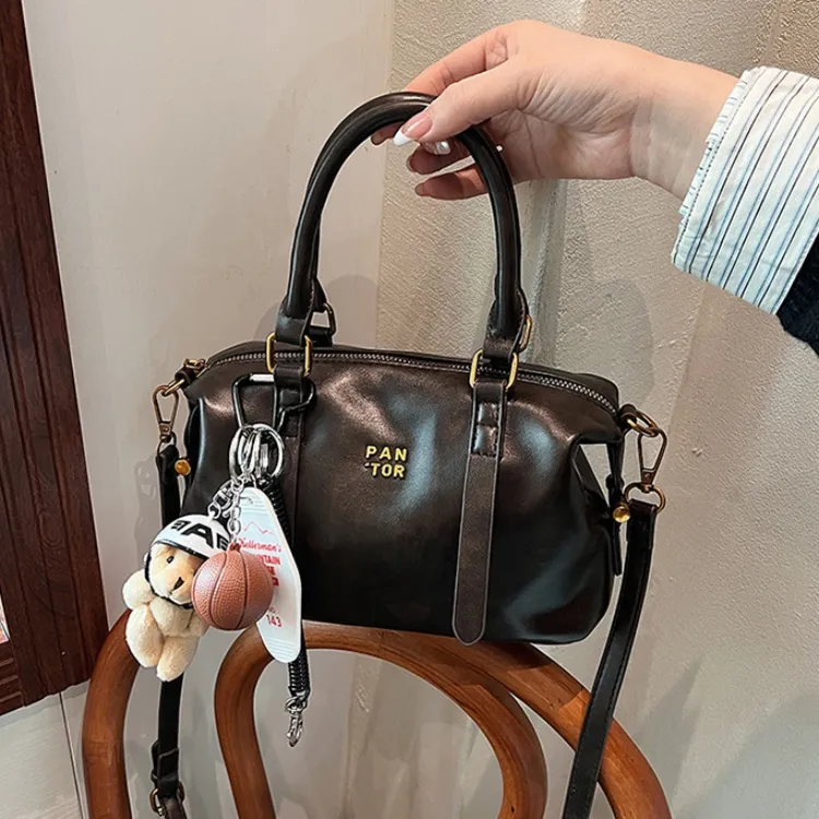 ERANGBEAR PU Boston Bag Handbag Shoulder Bag Crossbody Bag Women's Brown/Black/Coffee-4