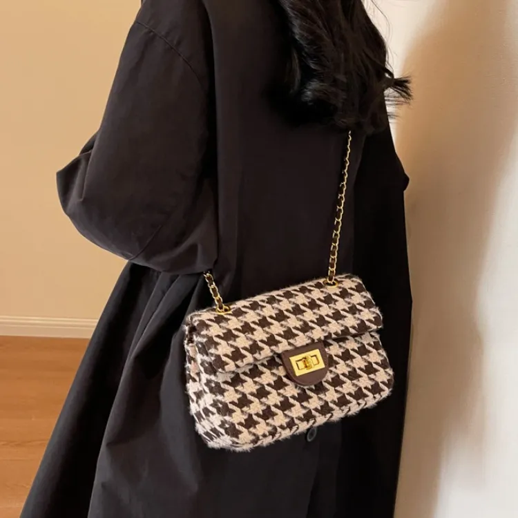 ERANGBEAR Fabric Shoulder Bag Women's Black Diamond Pattern/Coffee Diamond Pattern/Black Houndstooth/Coffee Houndstooth-8
